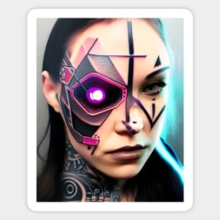 Enhanced Cyberpunk Woman Sticker